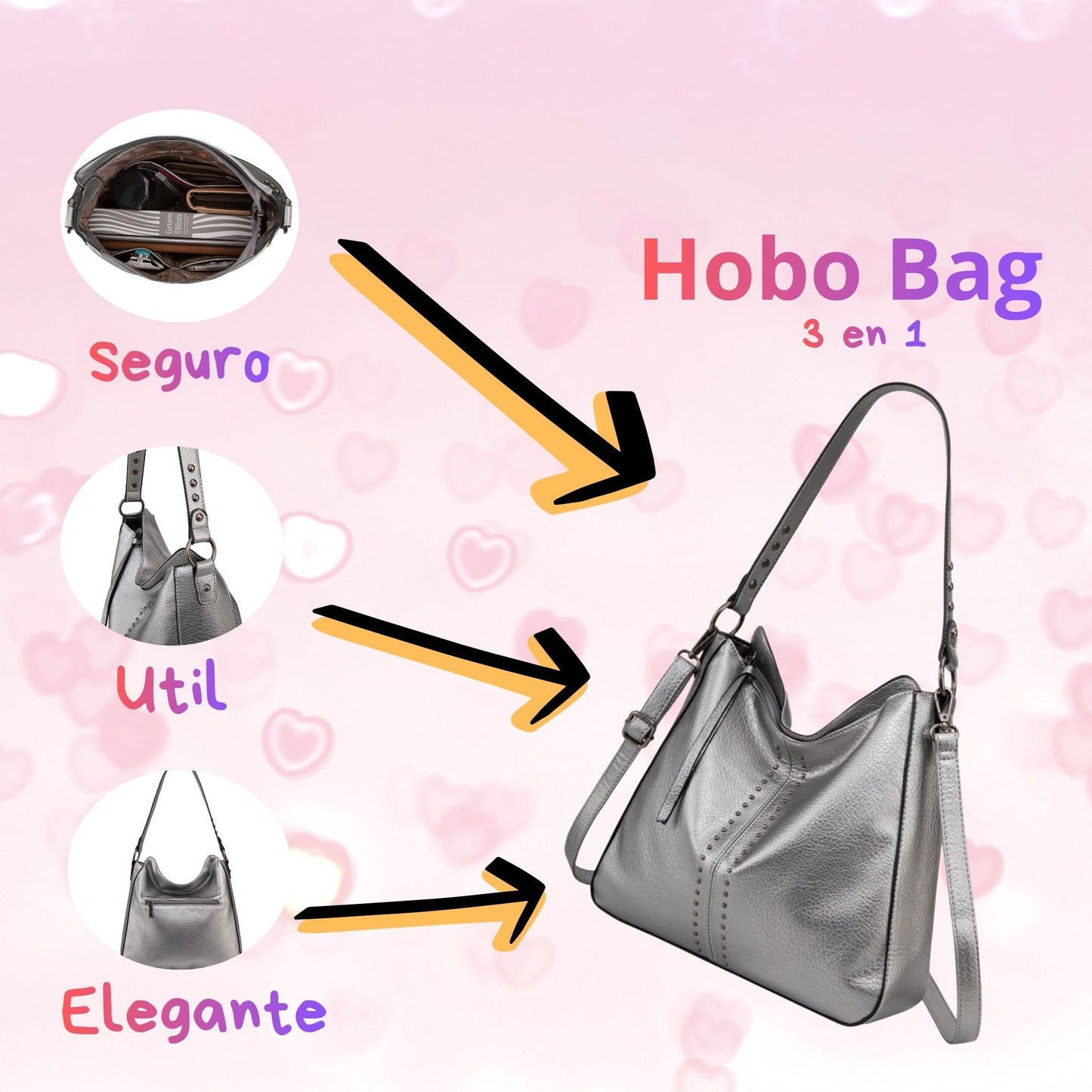 Bolso plateado hobo bag confortable y util