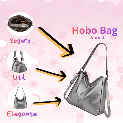 Bolso plateado hobo bag confortable y util