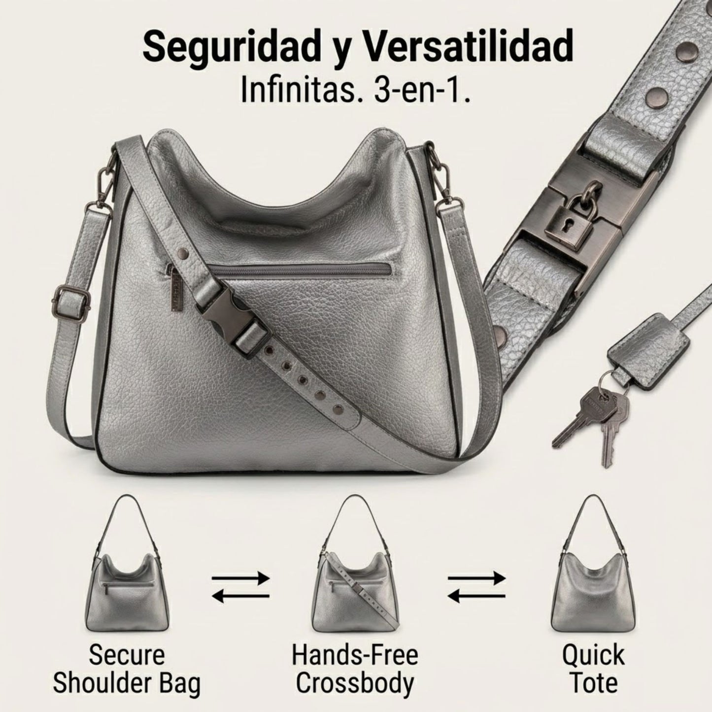 Bolso plateado hobo bag confortable y util
